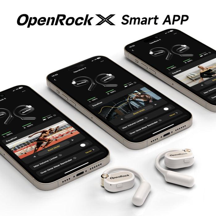 OneOdio OpenRock X - Open Ear True Wireless Headphones Sports Earbuds, Bluetooth 5.3, Ισχυρά μπάσα, 4-Mic ENC, αναβαθμισμένα ρυθμιζόμενα ακουστικά πυριτίου, 48 ώρες αναπαραγωγής, ανθεκτικό στον ιδρώτα, έξυπνη εφαρμογή, συμβατό με iPhone και Android