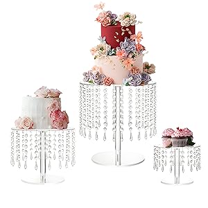 Acrylic Circular Cake & Cupcake Display Stand with Crystal Chandelier for Weddings & Parties
