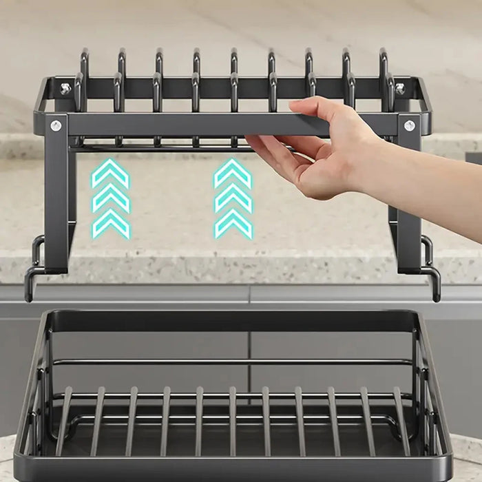 2-Tier Stainless Steel Dish Rack — Large Capacity with Cutting Board Holder & Drainboard