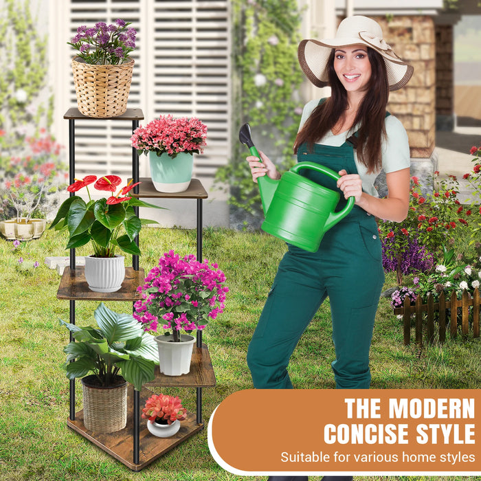 5-Tier Metal and Wood Plant Stand — Indoor/Outdoor Flower Pot Shelf (106.5×30×30cm)
