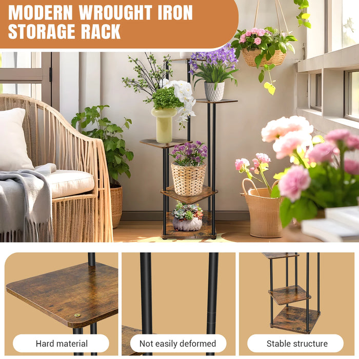 5-Tier Metal and Wood Plant Stand — Indoor/Outdoor Flower Pot Shelf (106.5×30×30cm)