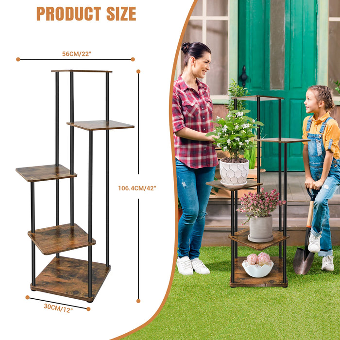 5-Tier Metal and Wood Plant Stand — Indoor/Outdoor Flower Pot Shelf (106.5×30×30cm)