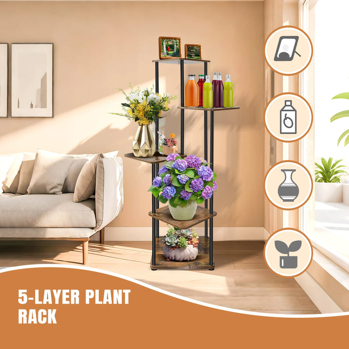5-Tier Metal and Wood Plant Stand — Indoor/Outdoor Flower Pot Shelf (106.5×30×30cm)
