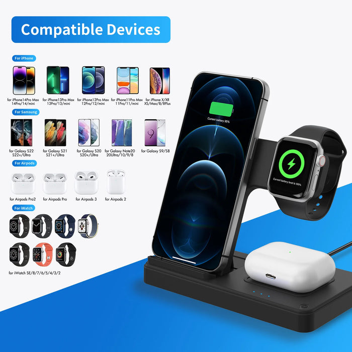 3-in-1 Magnetic Foldable Wireless Charger — 18W Fast Charge for iPhone, iWatch & AirPods