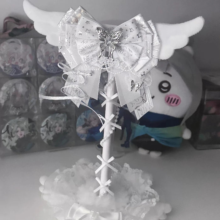 Pink Lace Angel Wings Headphone Stand — Kawaii Gaming Headset Holder