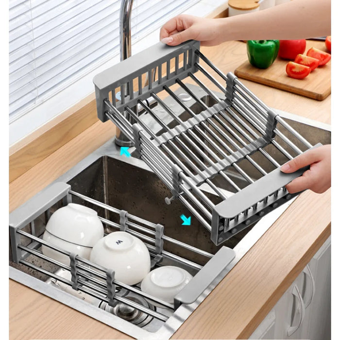 Adjustable Stainless Steel Extension Sink Rack — Foldable Dish & Fruit Drainer