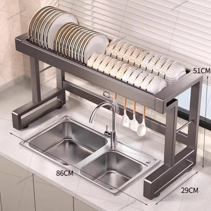 Over‑Sink Dish Drying Rack with Utensil Holder — Stainless Steel, Matt Black