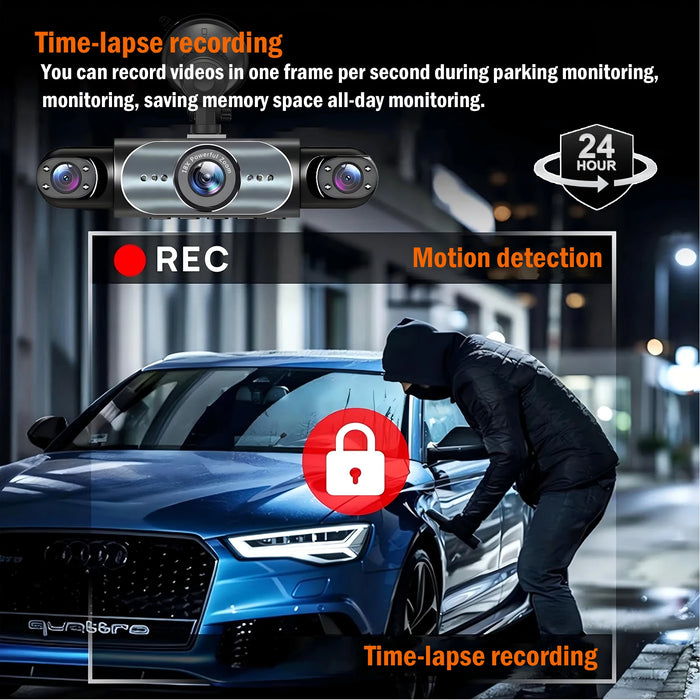 4‑Channel Dash Cam with 170° Front Lens, Night Vision & 24/7 Parking Monitor