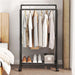 Double‑Rod Mobile Clothes Rack with Wheels — Black Metal