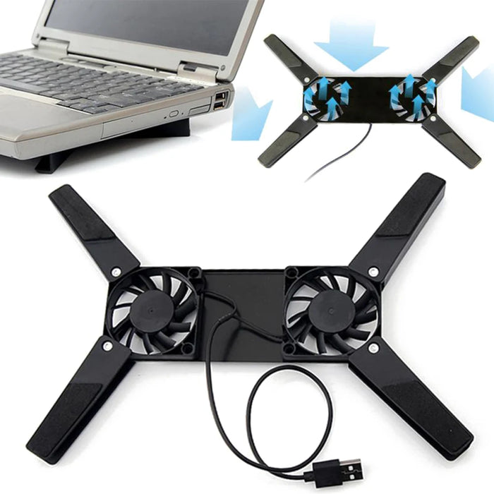 Foldable Laptop Cooler with Dual 60mm Fans — USB-Powered Stand for 7–15-inch Notebooks