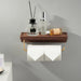 Wall-Mounted Toilet Roll Holder with Wood Shelf and Brass Fittings – Single Roll