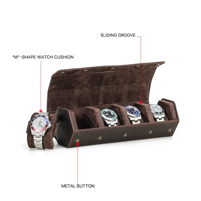 Vintage Genuine Leather Watch Roll Travel Case — 1/2/3/4/6/8 Slot Organiser