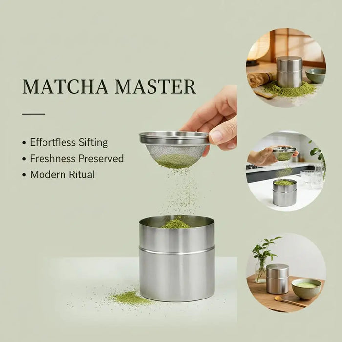 304 Stainless Steel Matcha Jar with 40‑Mesh Sieve — Airtight Tea & Powder Canister