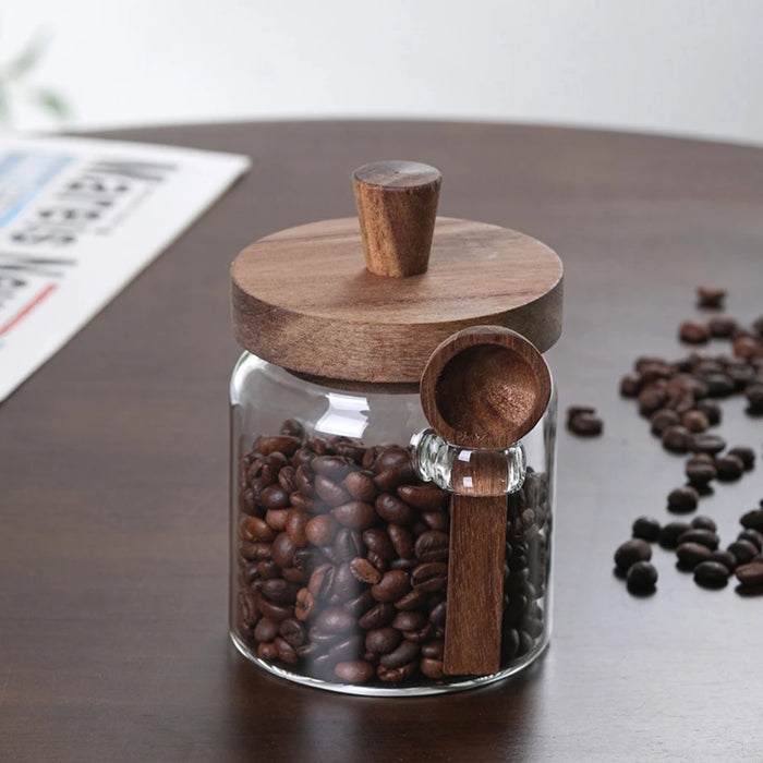 Glass Food Storage Jars with Wooden Lids & Scoop — Airtight Canisters