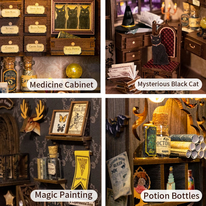 Book Nook Miniature Dollhouse Kit with Touch Light & Dust Cover — Nebula Common Room