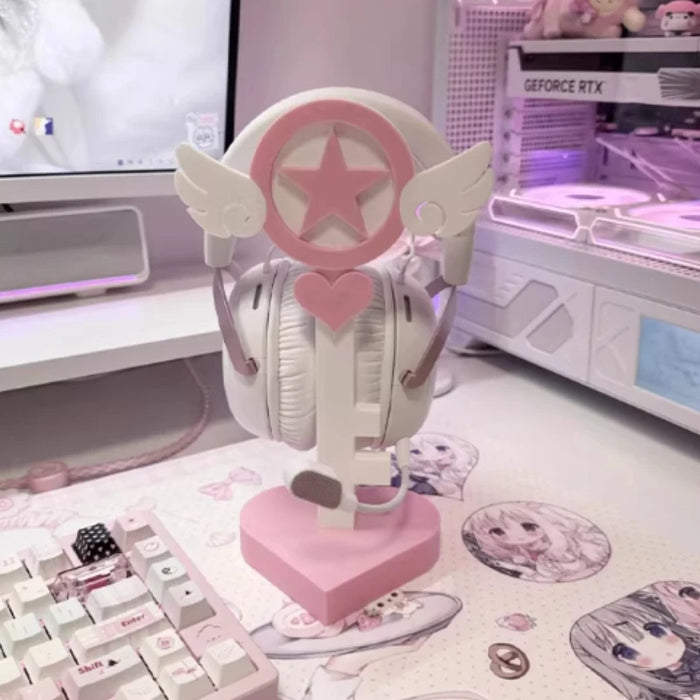 Pink Lace Angel Wings Headphone Stand — Kawaii Gaming Headset Holder