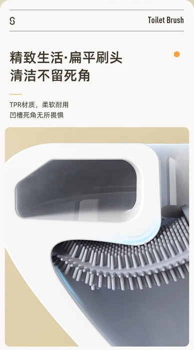 Silicone Toilet Brush with Quick‑Dry Base, Flexible Flat Head and Non‑Slip Handle