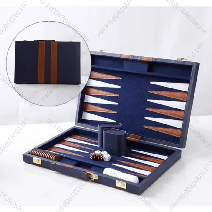 15-Inch Travel Leather Backgammon Set – Compact Portable Board