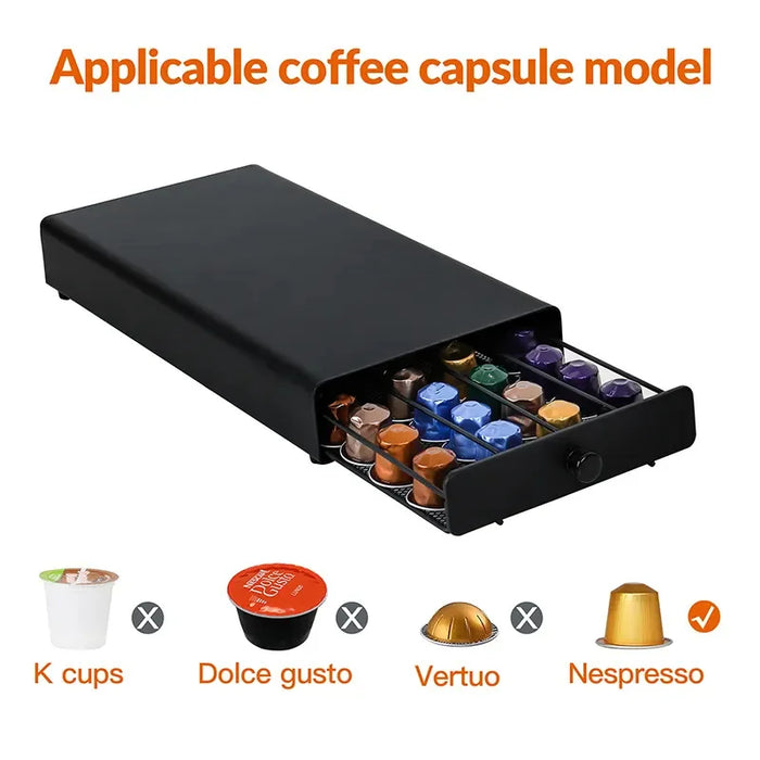 40‑Pod Nespresso Drawer Organiser – Coffee Capsule Storage Rack (Black)