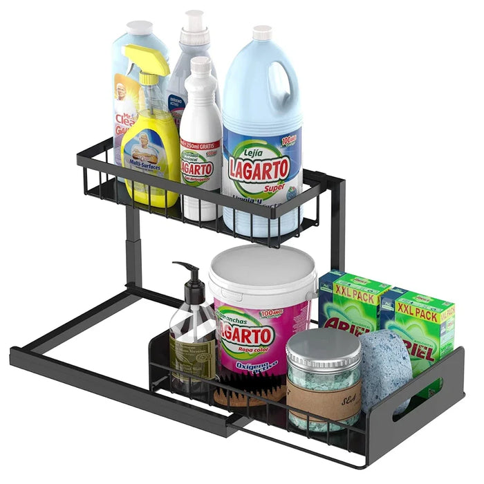 2-Tier Pull-Out Under-Sink Storage Rack – Sliding Cupboard Organiser