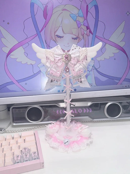 Pink Lace Angel Wings Headphone Stand — Kawaii Gaming Headset Holder