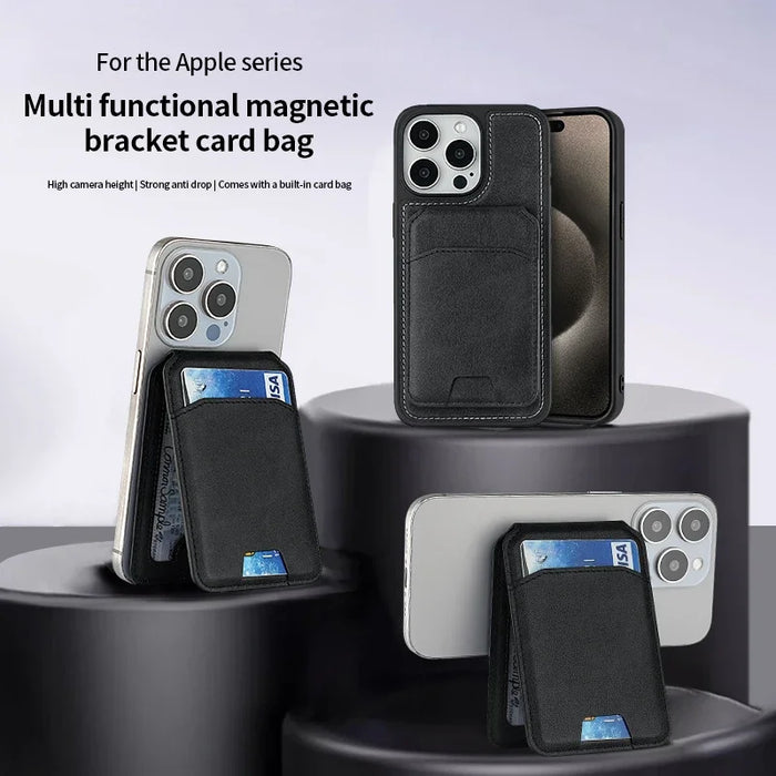 Magnetic PU Leather Wallet Phone Case with Stand and Card Pocket — MagSafe Compatible