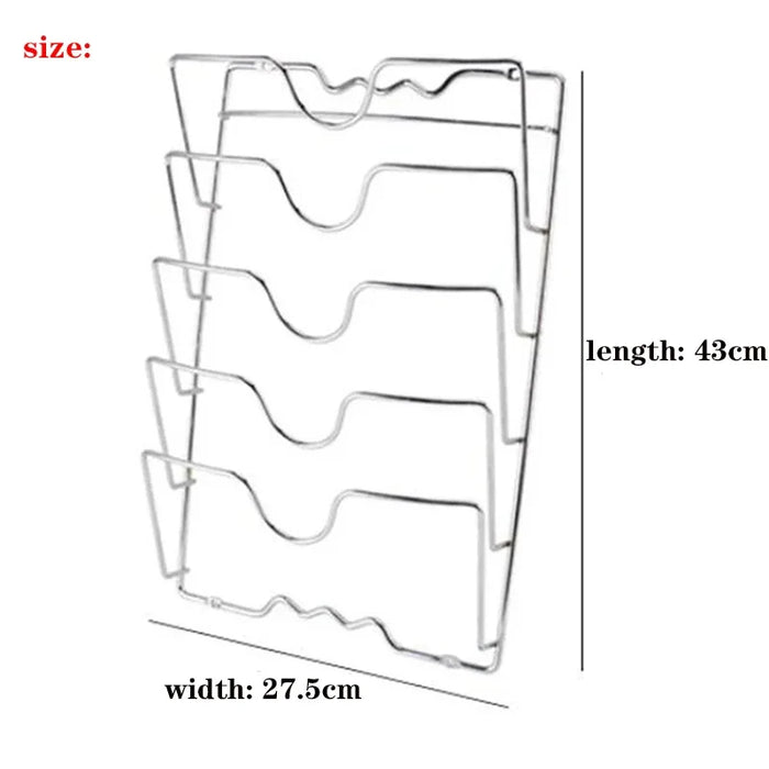 Wall-Mounted Pot Lid Rack — 5-Tier Chrome Pot Lid Holder