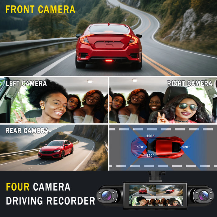 4‑Channel Dash Cam with 170° Front Lens, Night Vision & 24/7 Parking Monitor