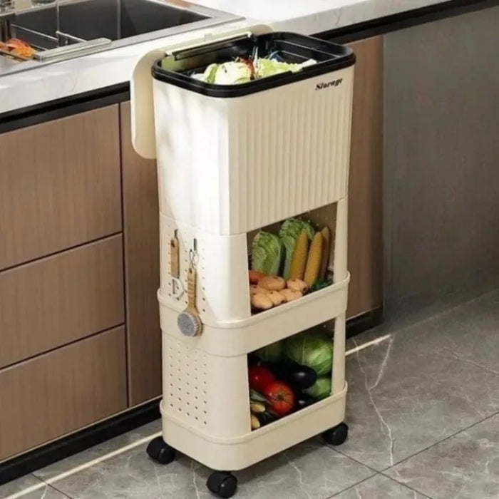 Multi-layer Kitchen Bin with Wheels – Large Capacity, Sliding Lid (PP)