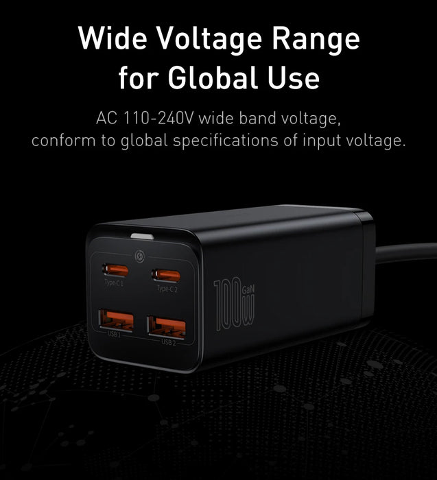 Baseus GaN3 100W/65W 4‑Port Desktop Charger — USB‑C & USB‑A, PD & Quick Charge