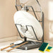 Pot Lid & Cutting Board Rack — Steel Holder with U‑Shaped Slots & Drip Tray