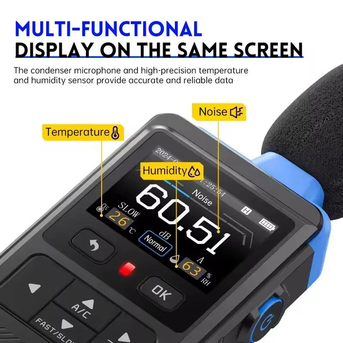 FDM-02 Digital Noise Meter — 30–130 dB A/C-weighted Handheld Decibel Meter