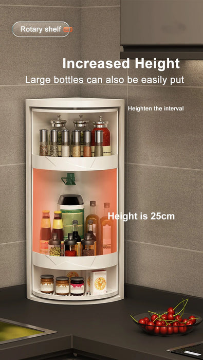 Rotating Adjustable Multi‑Tier Kitchen Corner Shelf – PP Spice & Bottle Organiser