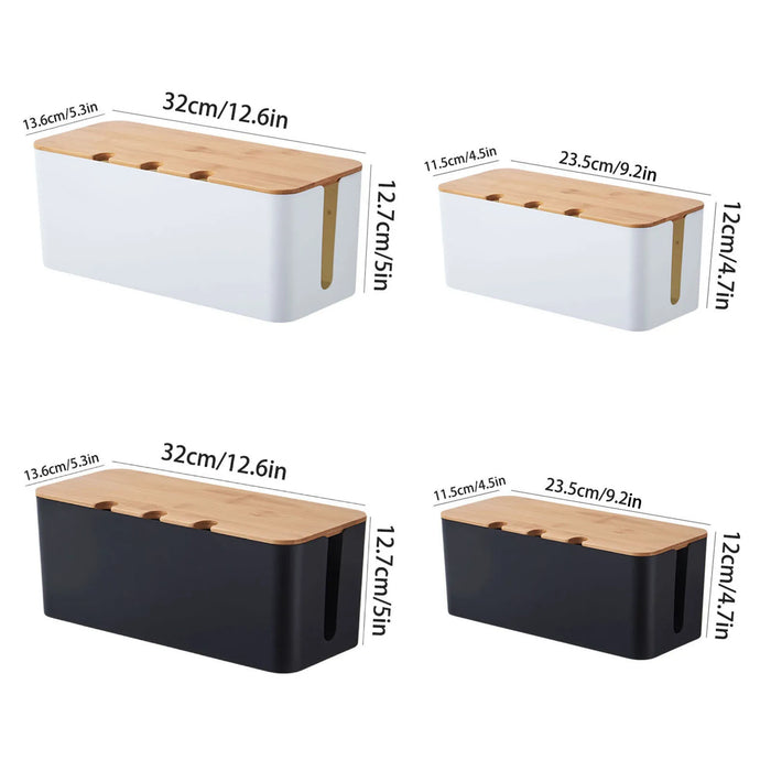 Large Cable Management Box – Wooden‑Style Cord Organizer for Power Strips, TV, Computer & USB Hub