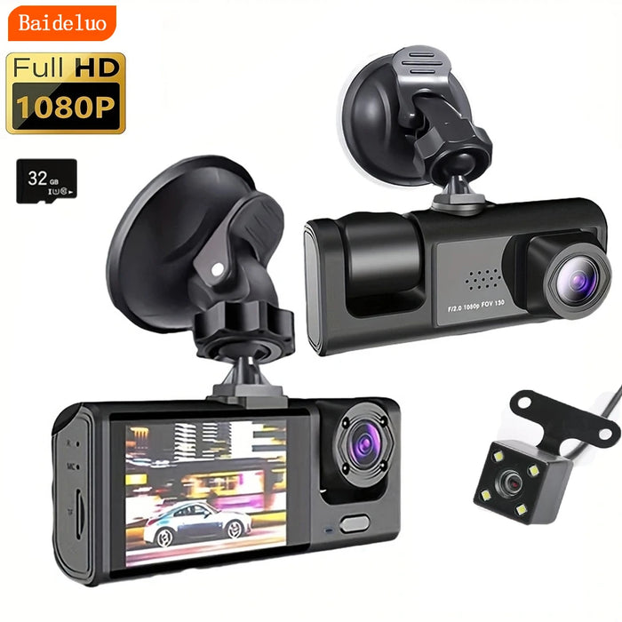 Dash Cam — 2 or 3 Camera 1080P DVR with IR Night Vision, Loop Recording & 2" IPS Screen