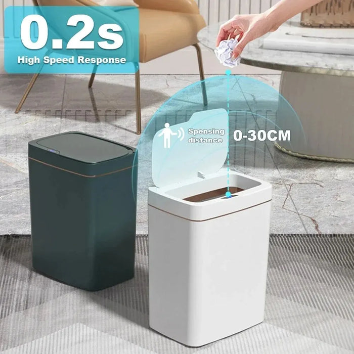 Smart Touchless Bathroom Bin — 15L Narrow Automatic Sensor Waste Bin, White