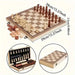 Wooden Folding Chess & Checkers Set — Portable Table Game with 2 Extra Queens, Beginner Friendly