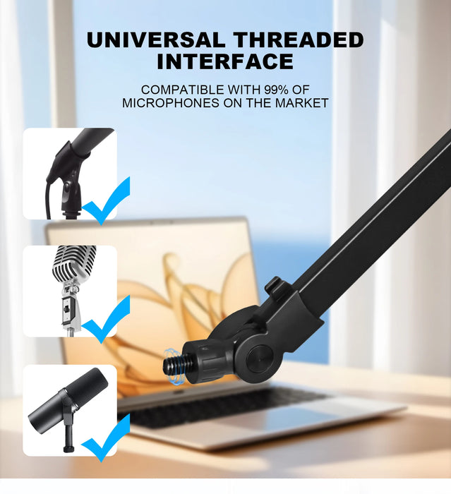 360° Microphone Boom Arm — Adjustable Desktop Mic Stand (Black)