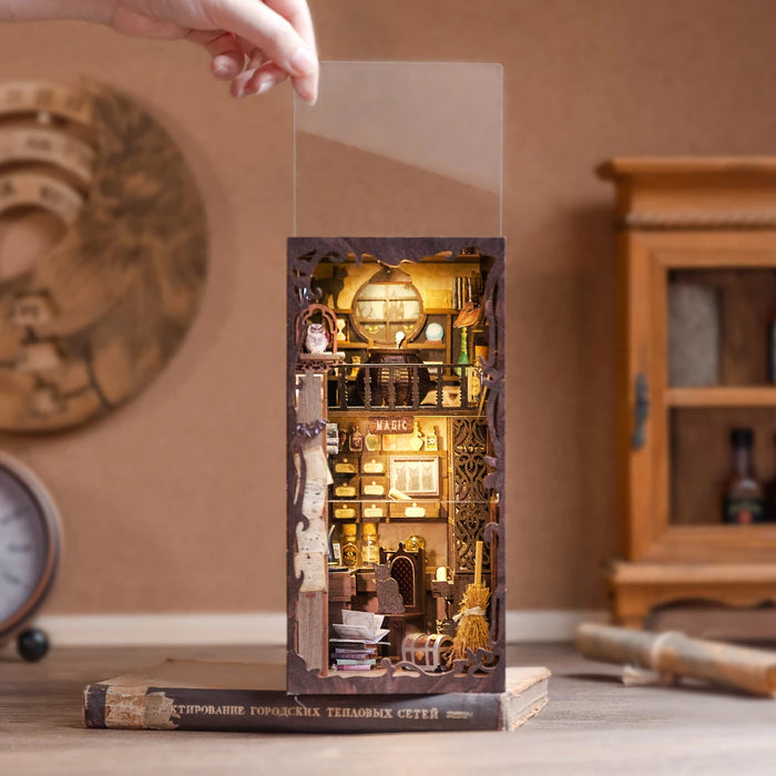 Book Nook Miniature Dollhouse Kit with Touch Light & Dust Cover — Nebula Common Room