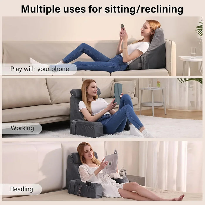 Extra-Large Memory Foam Reading Pillow with Armrests — Bed & Chair Backrest for TV and Gaming