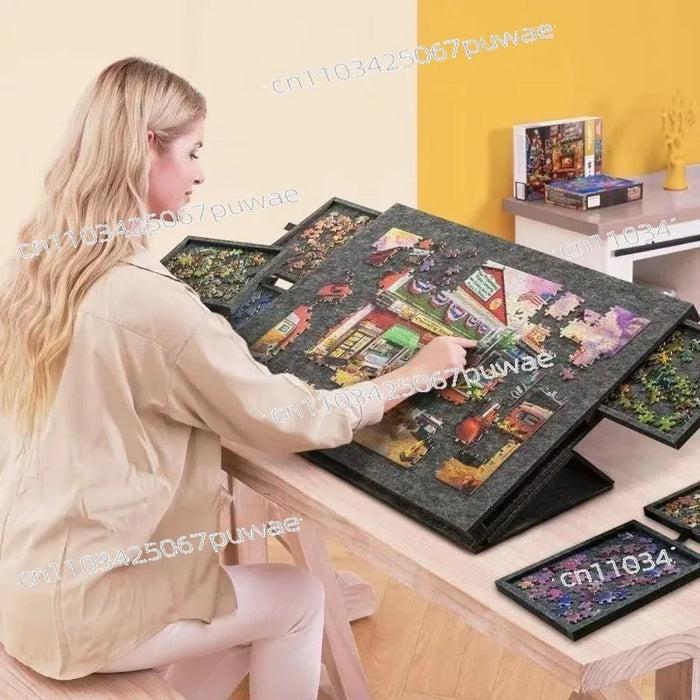 Portable Jigsaw Puzzle Table with Stand — 6-Drawer Board & Lid Sorting Tray