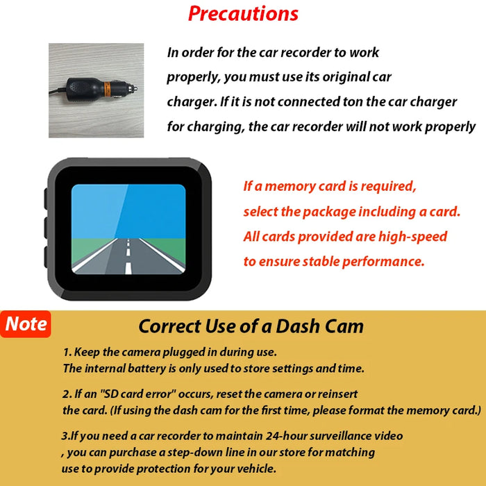 Dash Cam — 2 or 3 Camera 1080P DVR with IR Night Vision, Loop Recording & 2" IPS Screen
