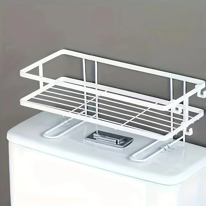 Non-Perforated Single-Tier Bathroom Storage Rack — Compact Toilet Shelf (White/Black)