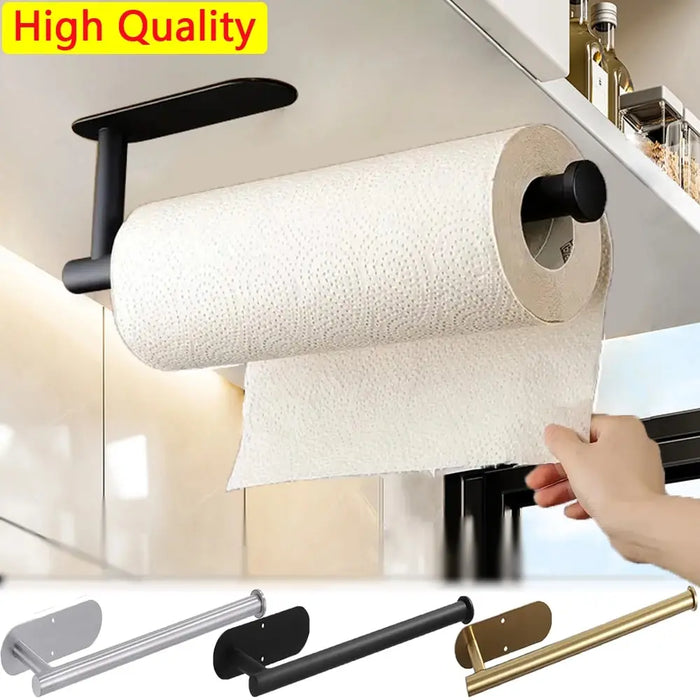 Stainless Steel Paper Towel & Toilet Roll Holder — Adhesive or Screw-Fix