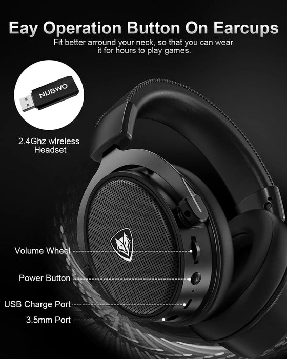 NUBWO® G Series - Langattomat pelikuulokkeet, joissa 2,4 GHz ja Bluetooth 5.3 -tekniikka, melua vaimentava mikrofoni ja stereoääni - Yhteensopiva PS5:n / PS4:n / PC:n / tietokoneen / puhelimen / XBOXin / kytkimen kanssa