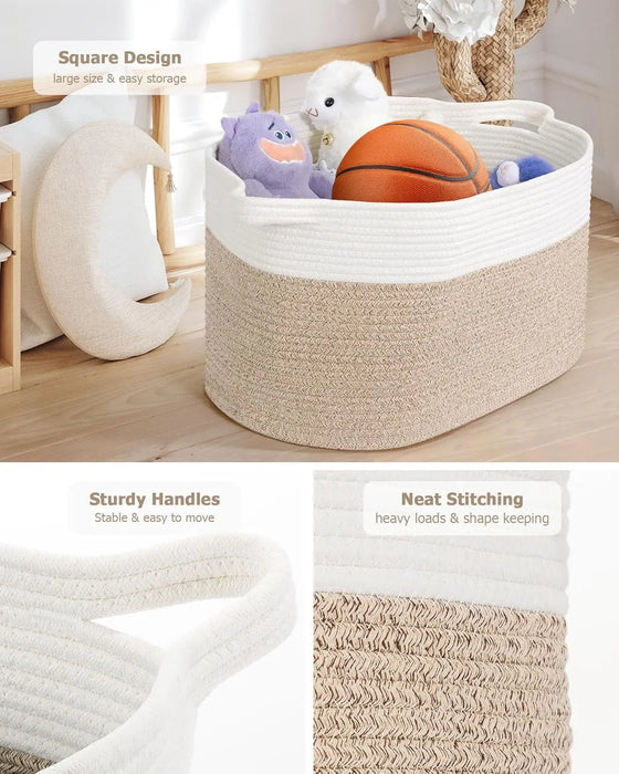Large Cotton Rope Storage Basket — Foldable Laundry & Blanket Bin (55×38×30 cm)
