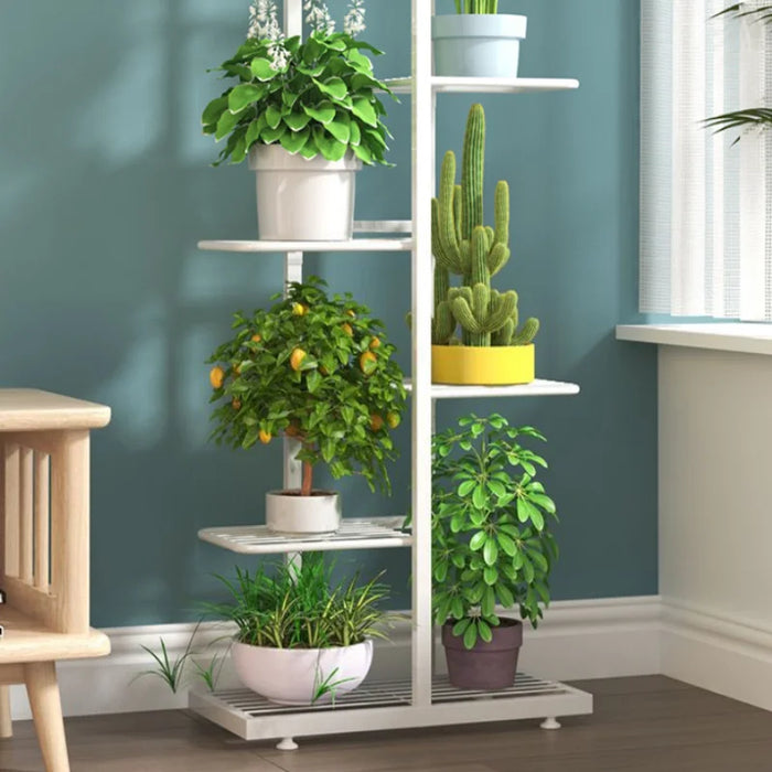 4-Tier Metal Plant Pot Rack – White Flower Stand & Storage Shelf