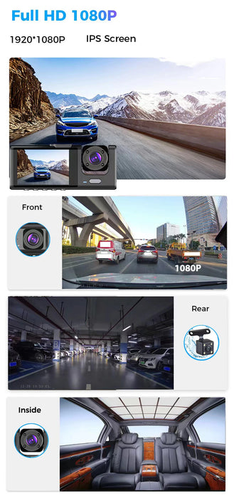 Dashcam 1080p with IR Night Vision, 2" IPS Screen, Loop Recording — 2 or 3 Camera DVR