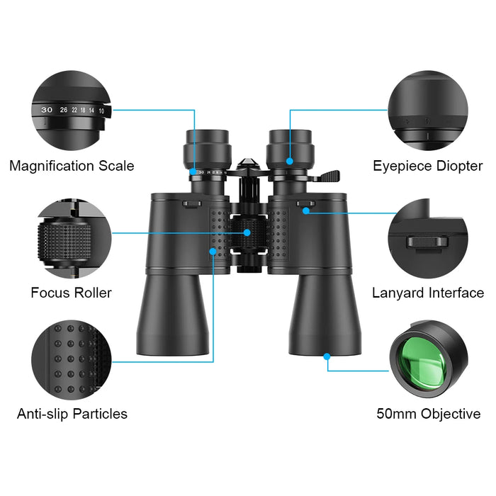 10–30x50 Zoom Binoculars — High-Power for Hunting, Birdwatching & Camping