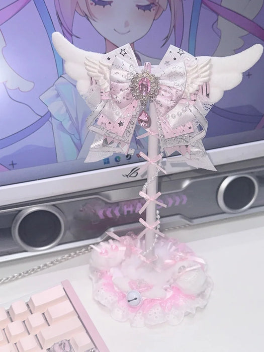 Pink Lace Angel Wings Headphone Stand — Kawaii Gaming Headset Holder